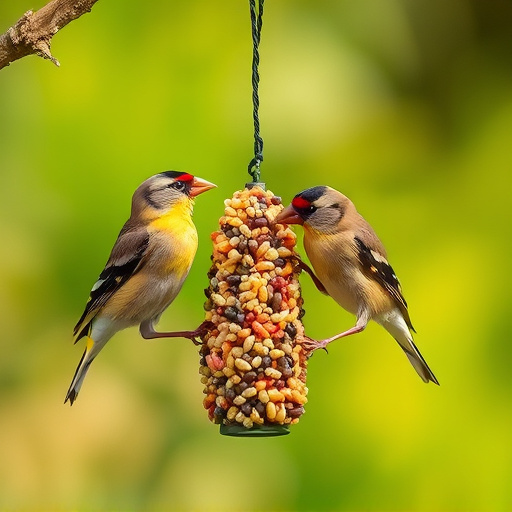 Finches pecking at niger seed mix