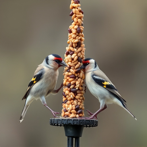 Finches pecking at niger seed mix
