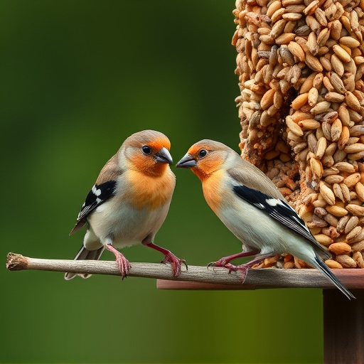 Finches pecking at niger seed mix