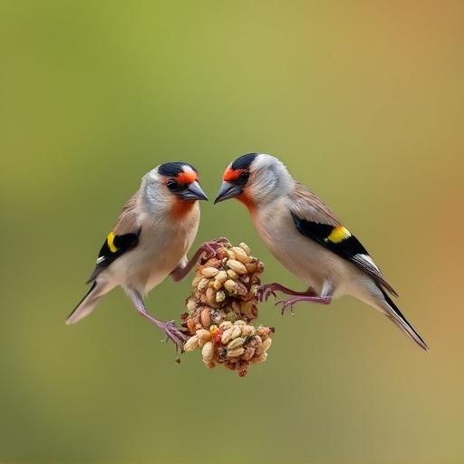Finches pecking at niger seed mix