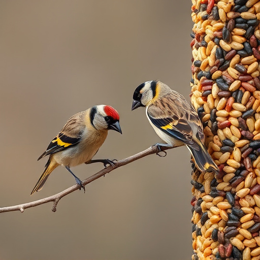 Finches pecking at niger seed mix
