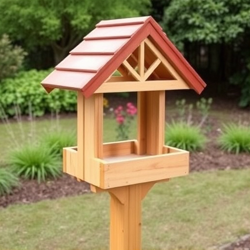 Freestanding bird table with pitched roof