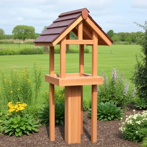 Freestanding bird table with pitched roof