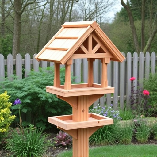 Freestanding bird table with pitched roof