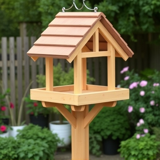 Freestanding bird table with pitched roof