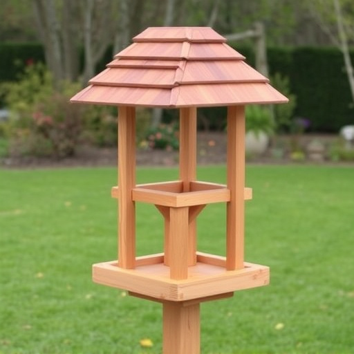 Freestanding bird table with pitched roof