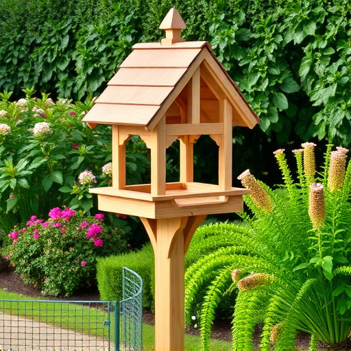 Freestanding bird table with pitched roof