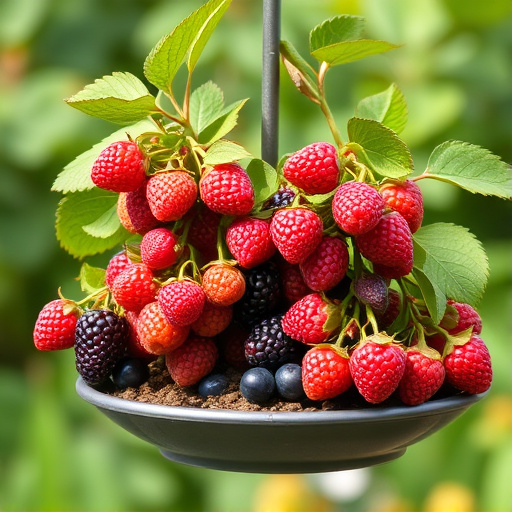 Fresh berries on garden bird feeder