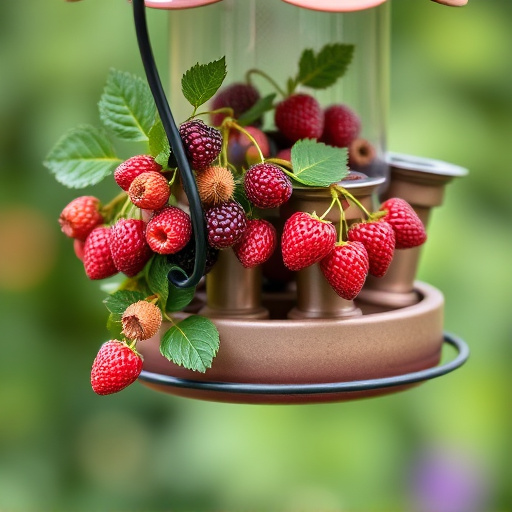 Fresh berries on garden bird feeder