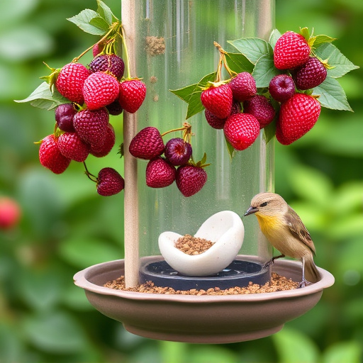 Fresh berries on garden bird feeder