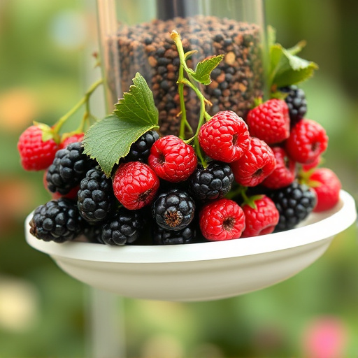 Fresh berries on garden bird feeder
