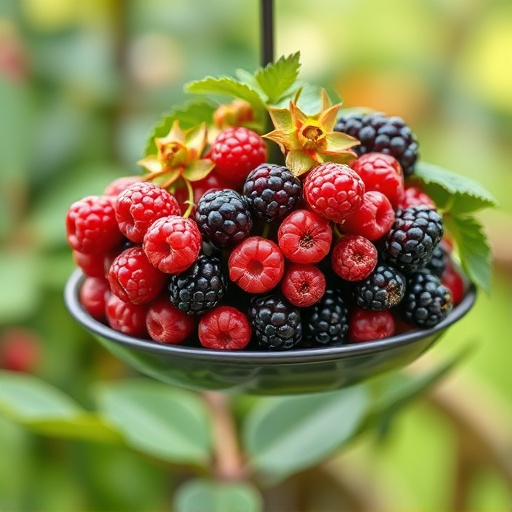 Fresh berries on garden bird feeder