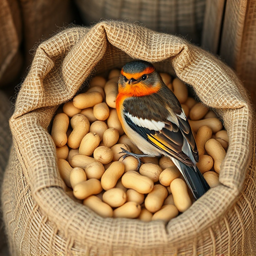 Fresh bird peanuts in rustic storage sack