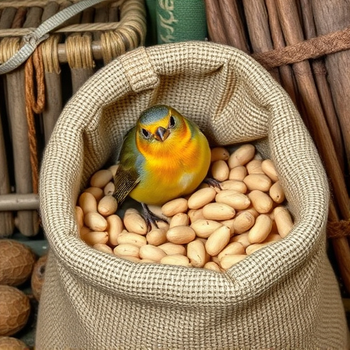 Fresh bird peanuts in rustic storage sack