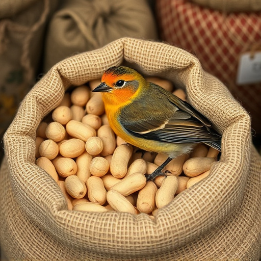 Fresh bird peanuts in rustic storage sack