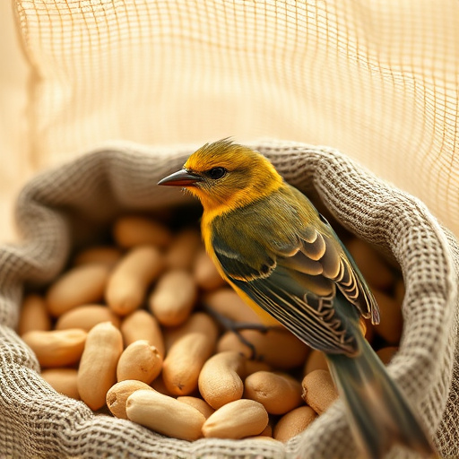 Fresh bird peanuts in rustic storage sack