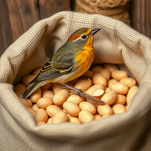 Fresh bird peanuts in rustic storage sack