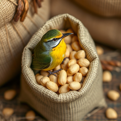 Fresh bird peanuts in rustic storage sack