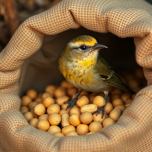 Fresh bird peanuts in rustic storage sack