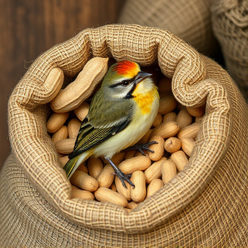 Fresh bird peanuts in rustic storage sack