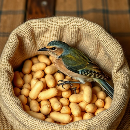 Fresh bird peanuts in rustic storage sack