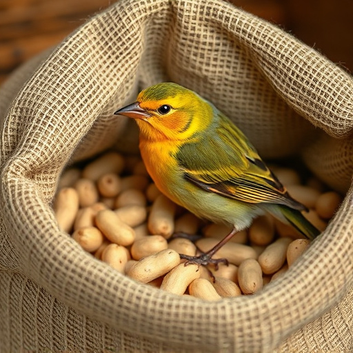 Fresh bird peanuts in rustic storage sack