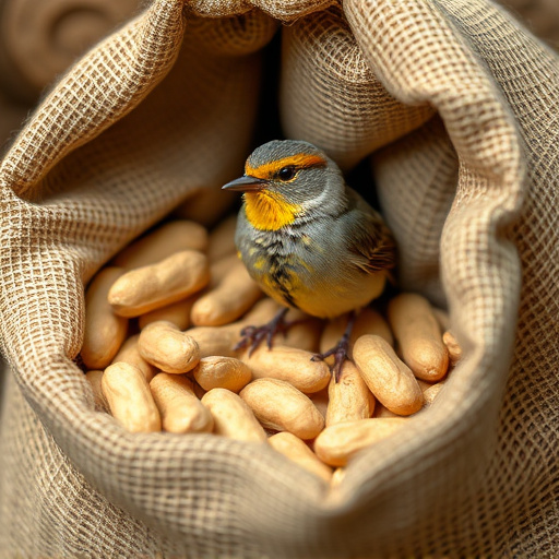 Fresh bird peanuts in rustic storage sack