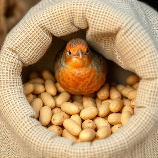 Fresh bird peanuts in rustic storage sack
