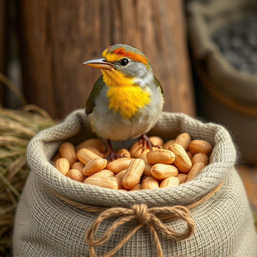 Fresh bird peanuts in rustic storage sack