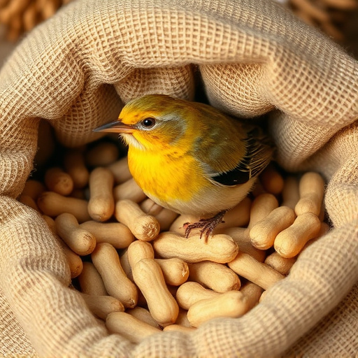 Fresh bird peanuts in rustic storage sack