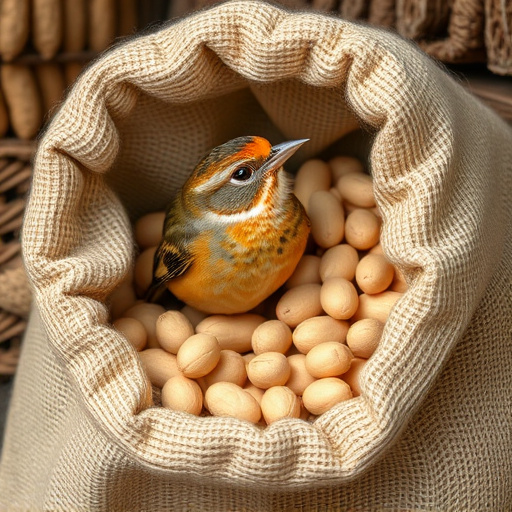 Fresh bird peanuts in rustic storage sack