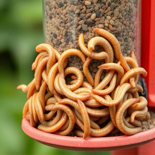 Fresh mealworms on garden bird feeder
