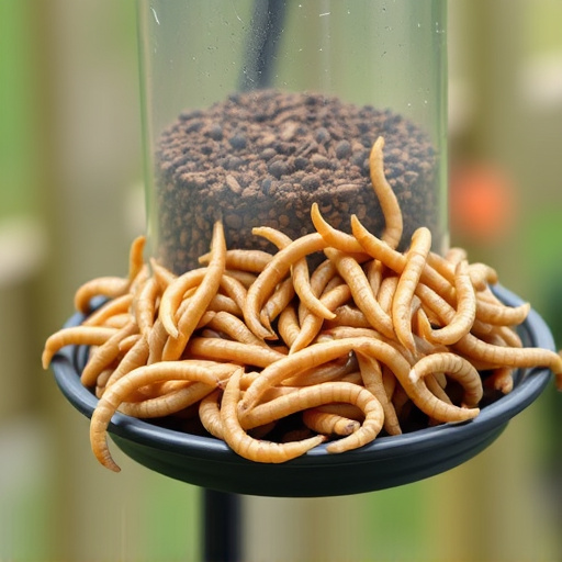 Fresh mealworms on garden bird feeder