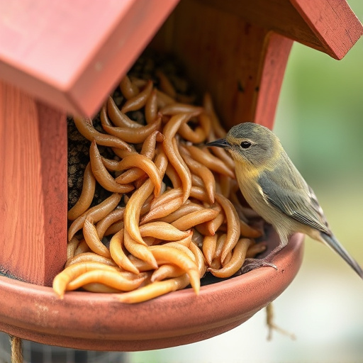 Fresh mealworms on garden bird feeder