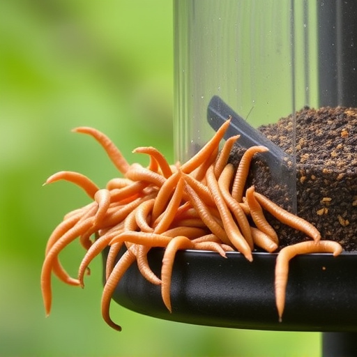 Fresh mealworms on garden bird feeder