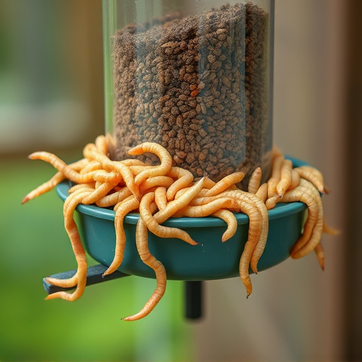Fresh mealworms on garden bird feeder