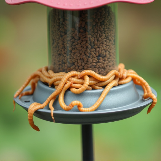 Fresh mealworms on garden bird feeder