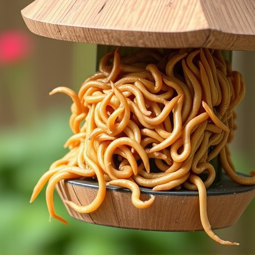 Fresh mealworms on garden bird feeder