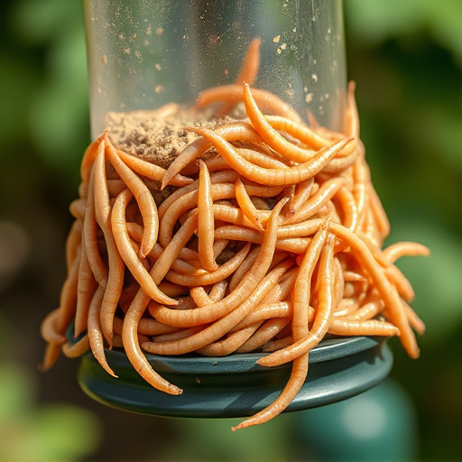 Fresh mealworms on garden bird feeder