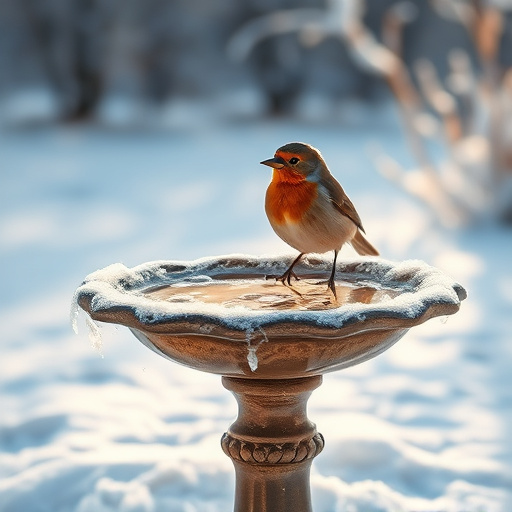 Frosted bird bath in winter morning light
