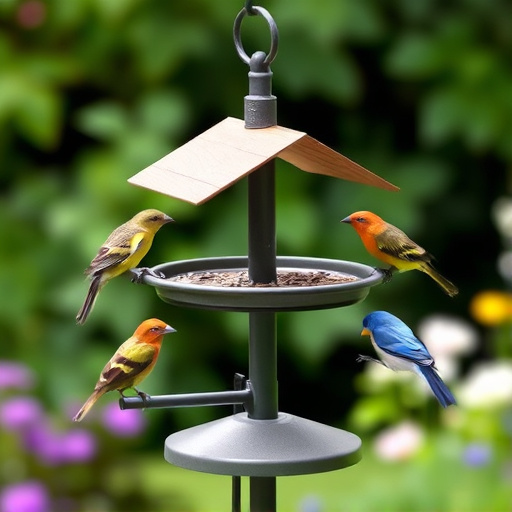 Garden bird feeding station with perches