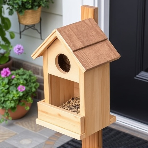 Garden bird seed box on doorstep