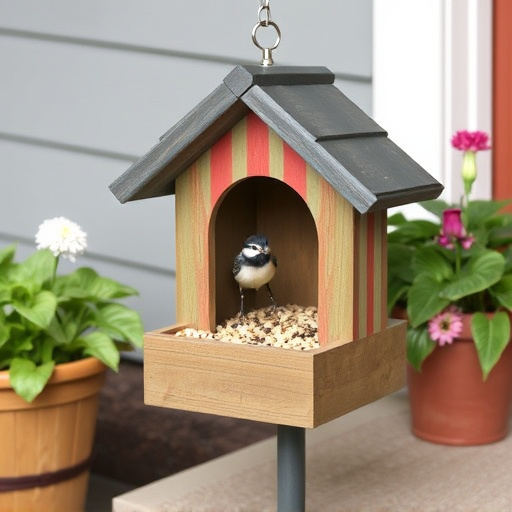 Garden bird seed box on doorstep