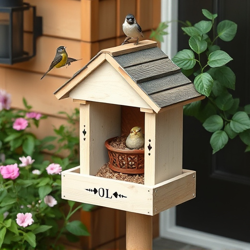 Garden bird seed box on doorstep
