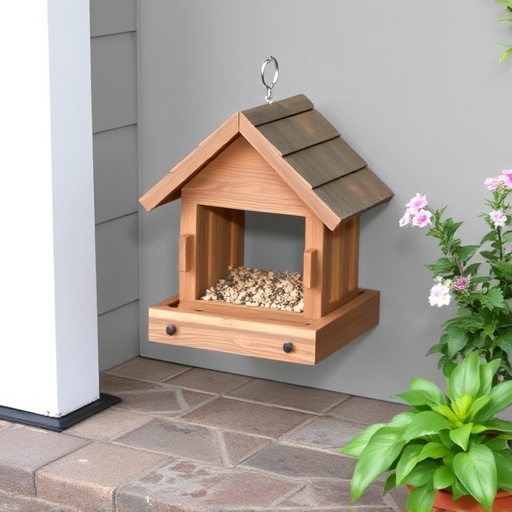 Garden bird seed box on doorstep