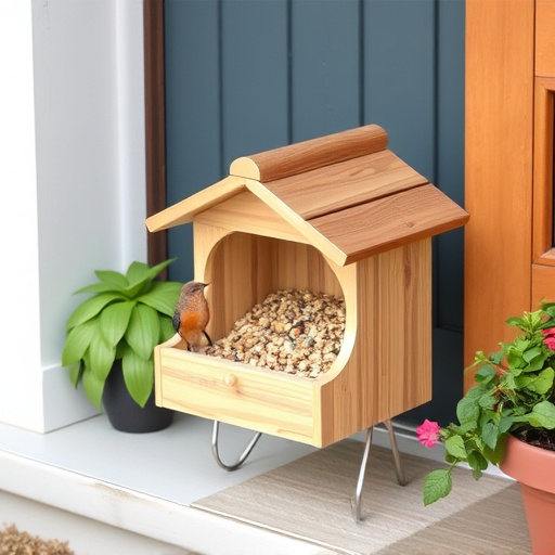 Garden bird seed box on doorstep