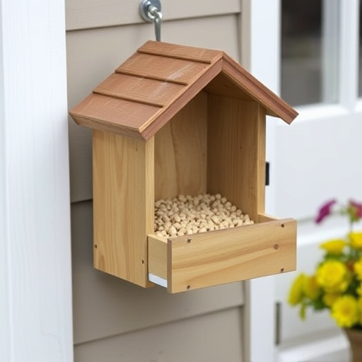 Garden bird seed box on doorstep