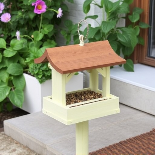 Garden bird seed box on doorstep