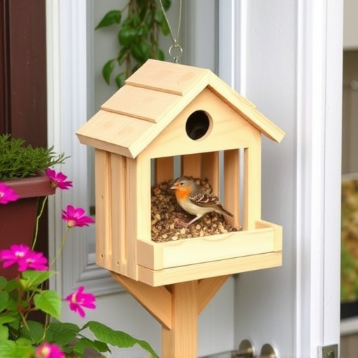Garden bird seed box on doorstep