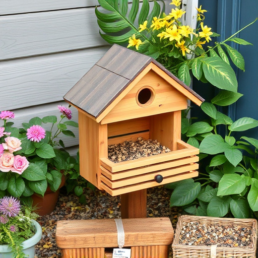 Garden bird seed box on doorstep